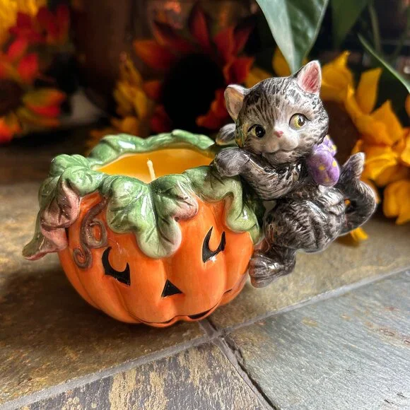 Fitz and Floyd “Halloween Kitty” Series Filled Candlecup (2063/140) NIB - Picture 1 of 10